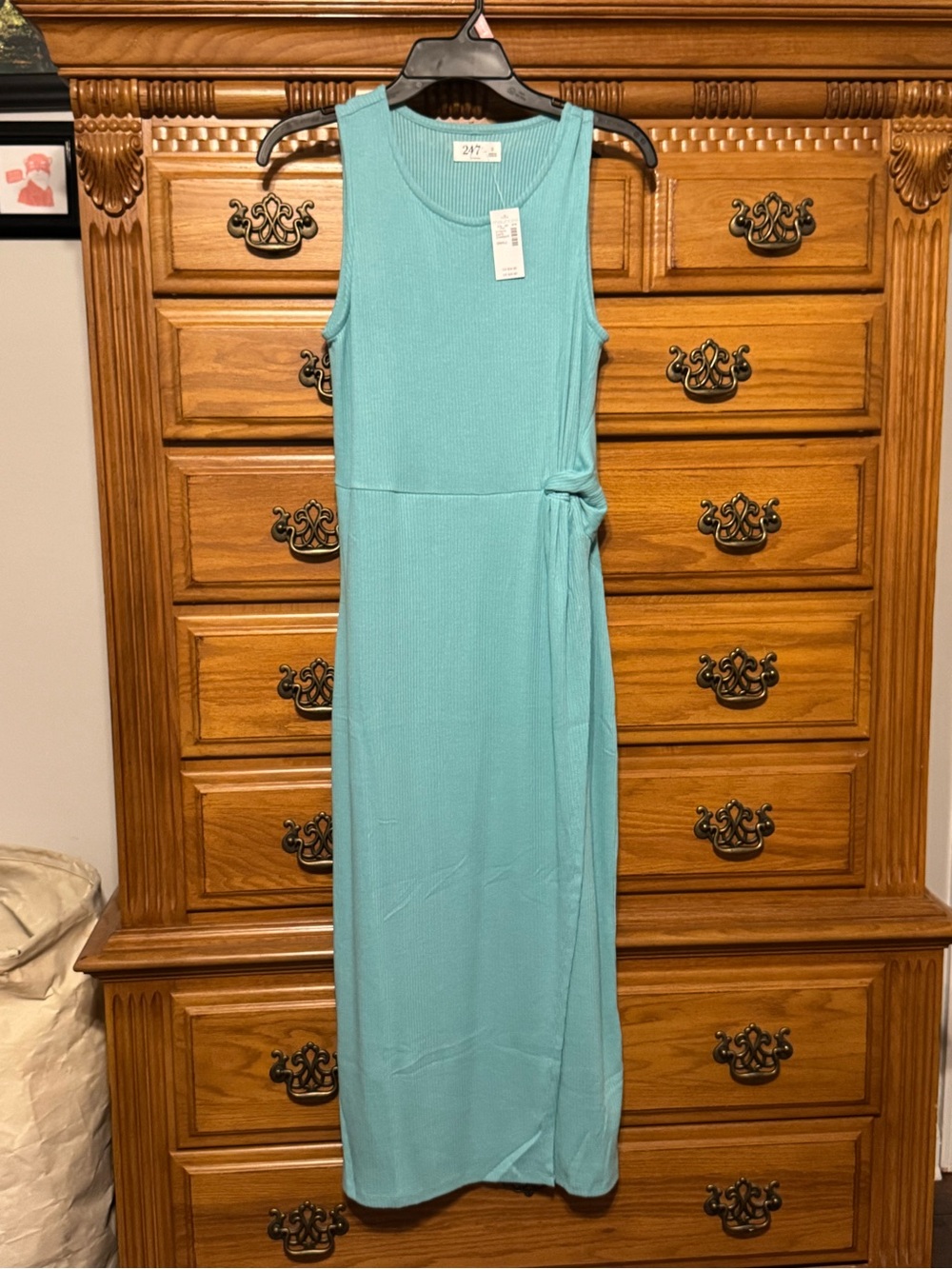 Maurices Teal Ribbed Sleeveless Maxi Dress with Side Tie